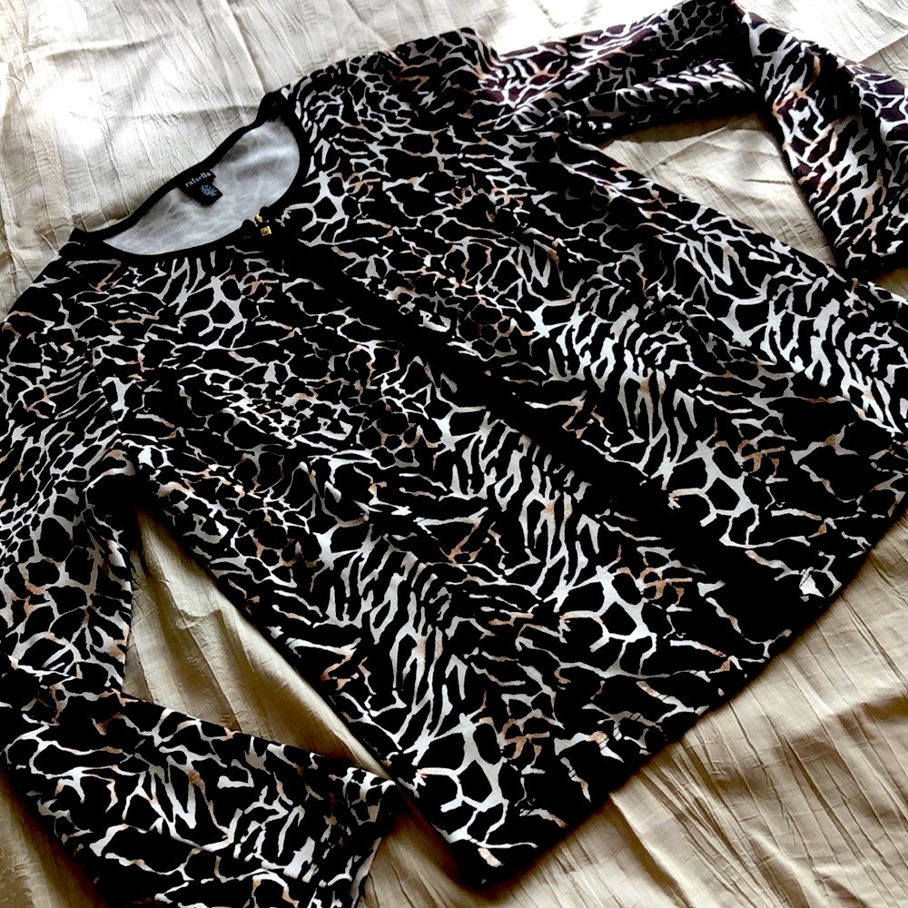 Rafaella Cotton Sweater Animal Print Brown & White